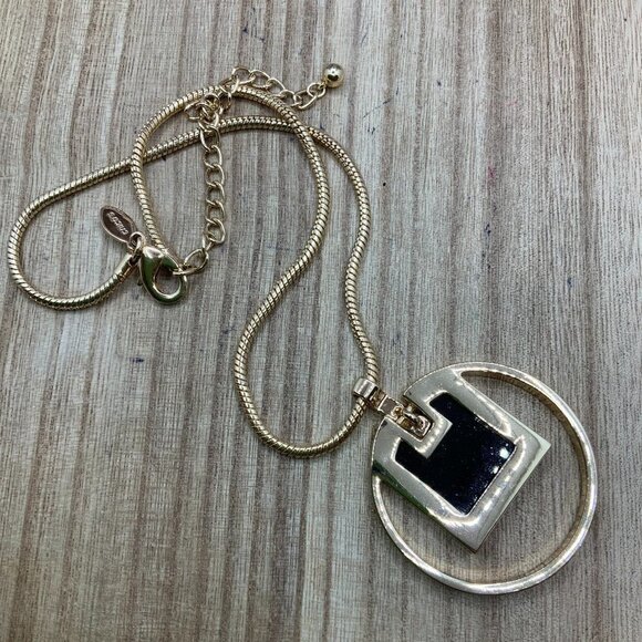 Chico's Openwork Black & Gold Tone Enamel Pendant Necklace - Picture 4 of 7